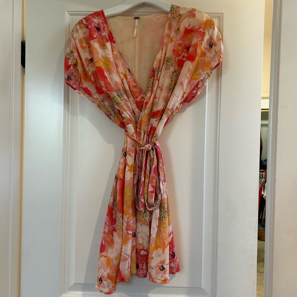 Free People Floral Mini Dress in Pink and Orange